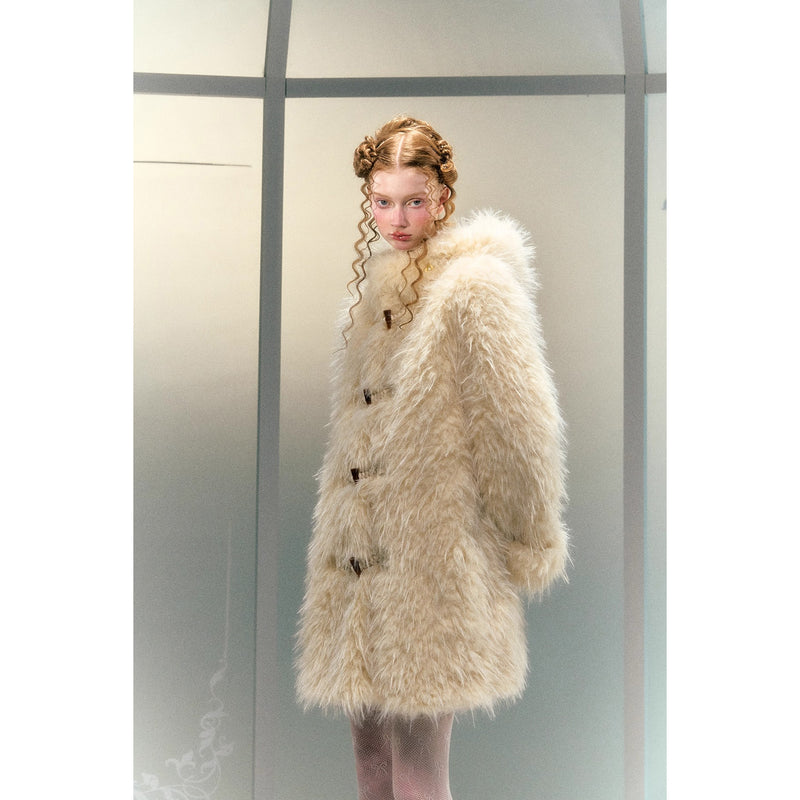 Milky Yellow Hooded Fur Coat