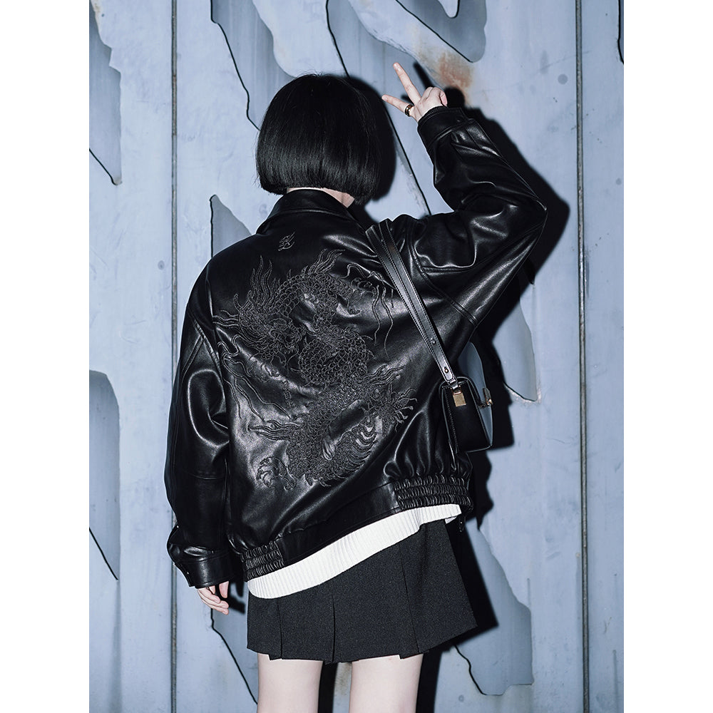 黒龍の刺繍レザージャケット – ManusMachina