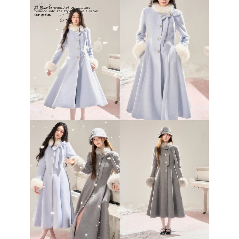 Movie Actress's Long Fur Wool Coat