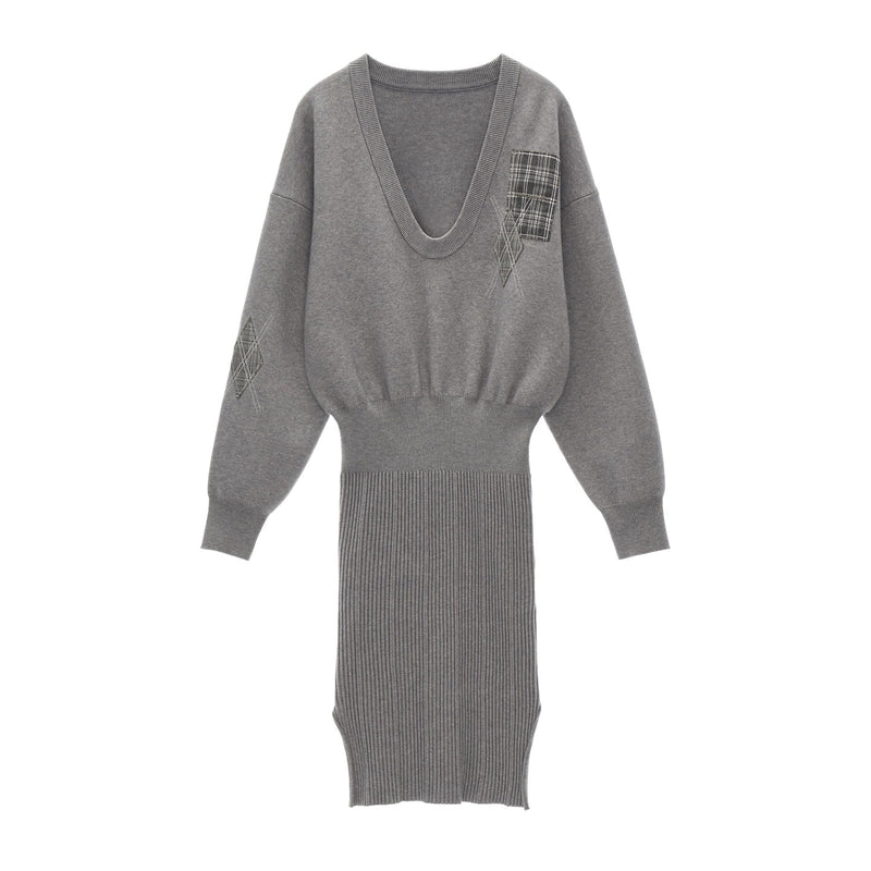 Appliqué Gray Knit Dress