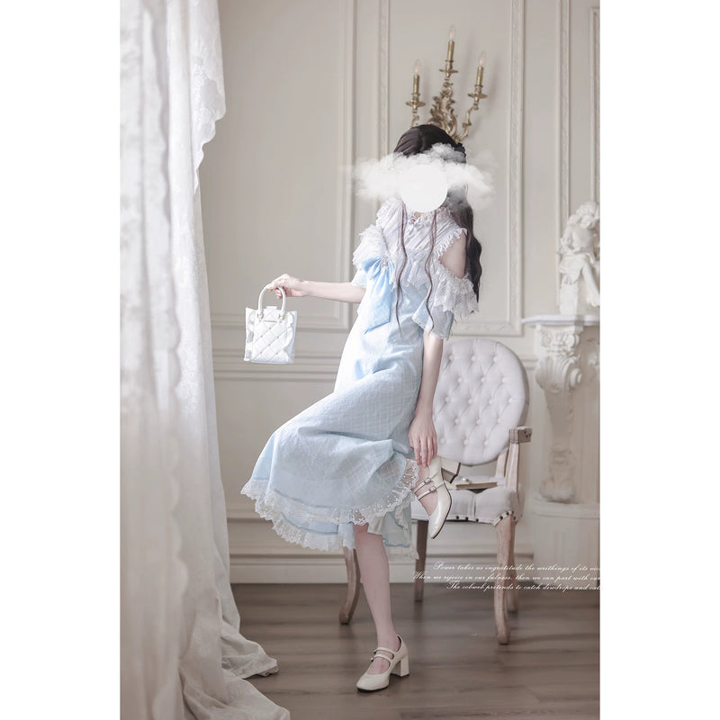 水色の令嬢のフリルロングワンピース – ManusMachina