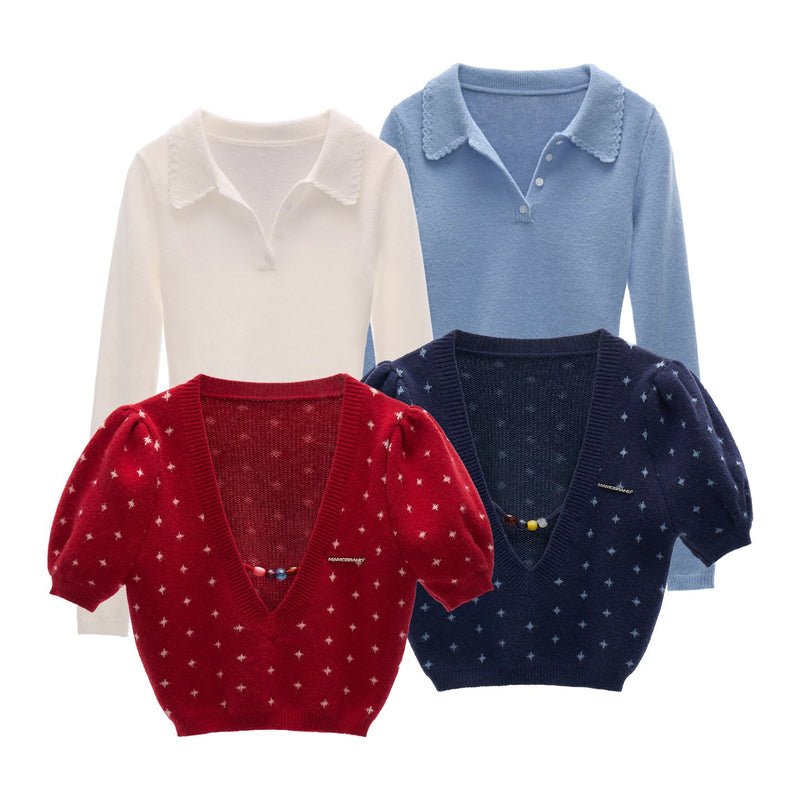 Star Pattern Knit Top and Knit Polo Top
