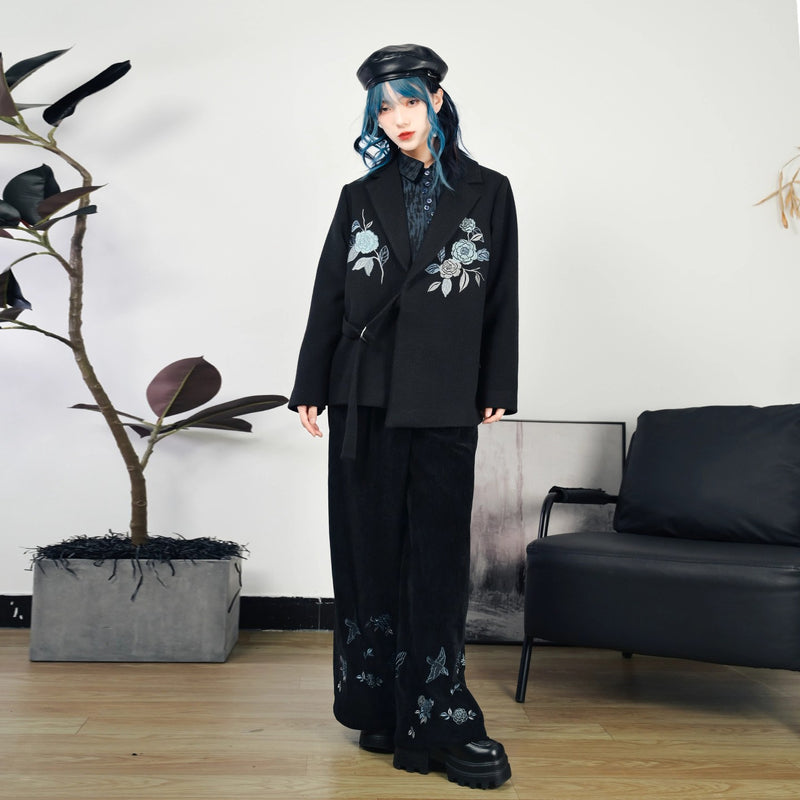 椿の花の刺繍チャイナジャケット