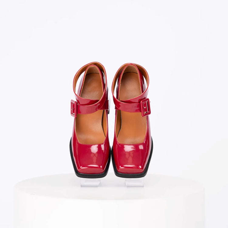 Cross Strap Square Toe Mary Jane Pumps[2025年6月中旬-7月中旬発送予定]