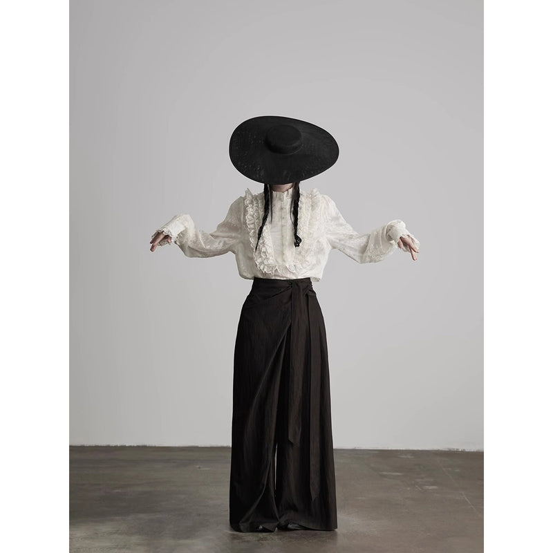 Floral Embroidered Lace Frill Blouse