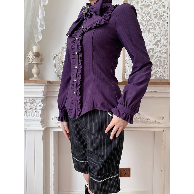 西洋令嬢の縦縞クラシカルブラウス - Purple[2026年1月上旬-1月下旬発送予定]