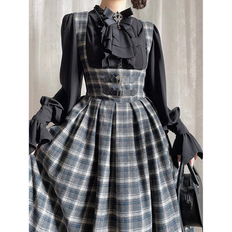 伯爵令嬢のジャンパースカートとケープ - Black Check[2026年2月上旬-3月下旬発送予定]