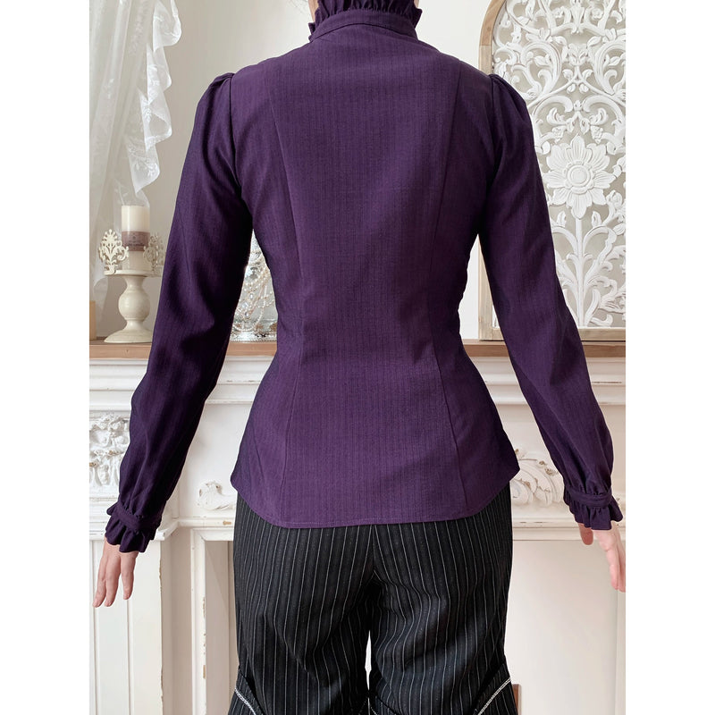 西洋令嬢の縦縞クラシカルブラウス - Purple[2026年1月上旬-1月下旬発送予定]