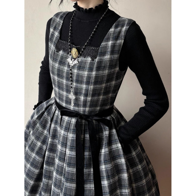 伯爵令嬢のジャンパースカートとケープ - Black Check[2026年2月上旬-3月下旬発送予定]