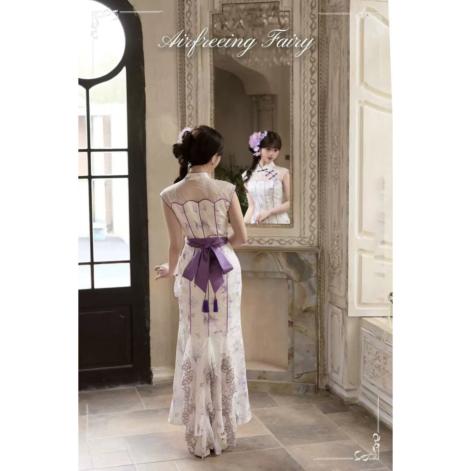 蝶々と鈴蘭のチャイナワンピース - Purple[2026年8月上旬-8月下旬発送