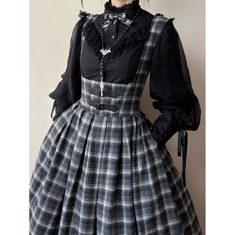 伯爵令嬢のジャンパースカートとケープ - Black Check[2026年2月上旬-3月下旬発送予定]