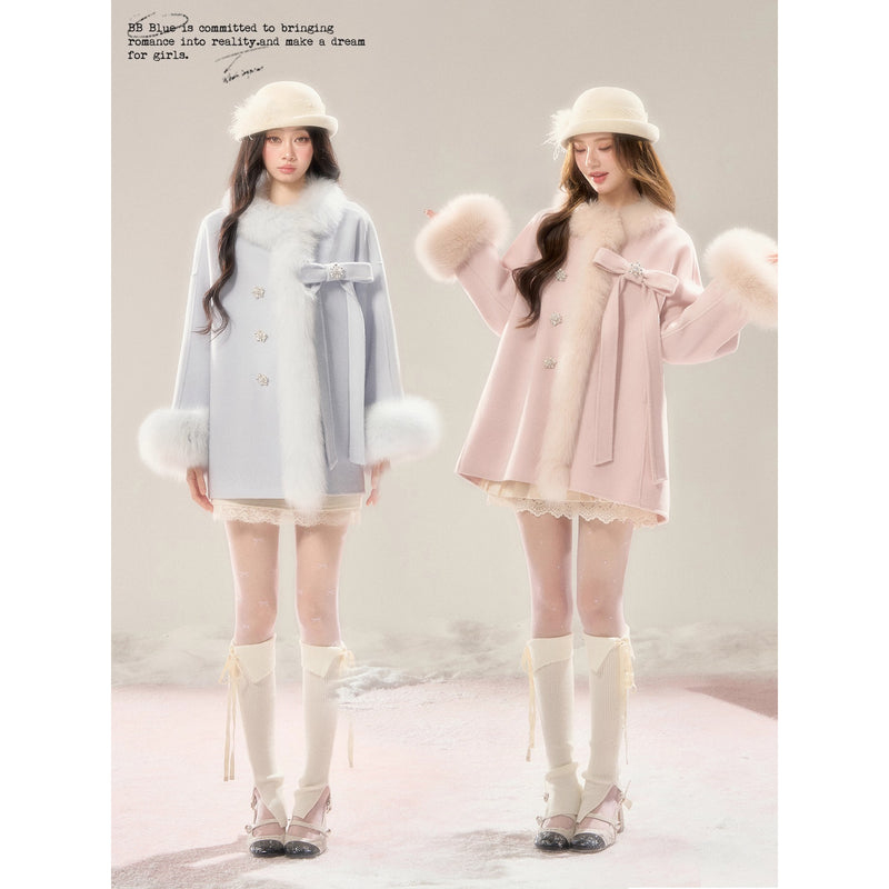Romantic Ribbon Fur Wool Coat
