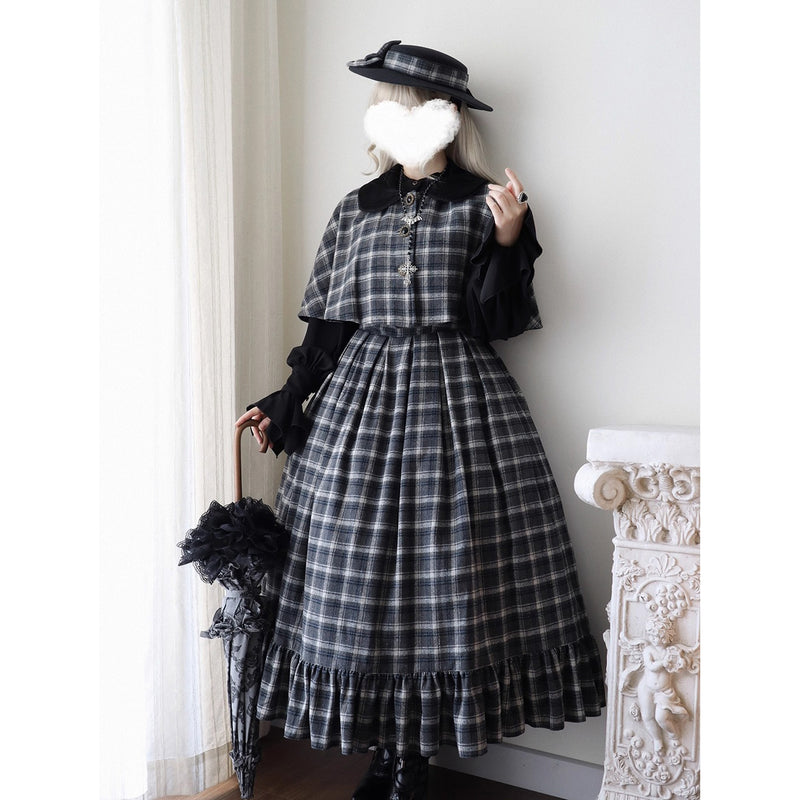 伯爵令嬢のジャンパースカートとケープ - Black Check[2026年2月上旬-3月下旬発送予定]