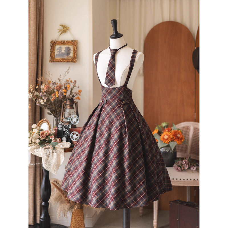 英国のお嬢様のクラシカルジャンパースカート - Burgundy Checked[2025年12月中旬発送予定]