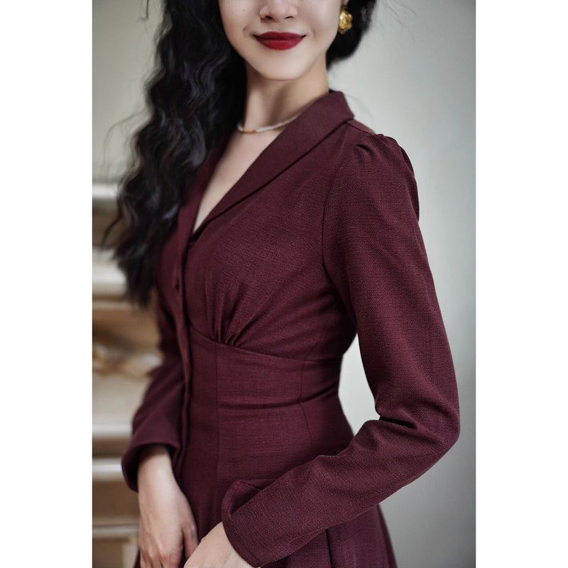 葡萄酒色の貴婦人クラシックワンピース