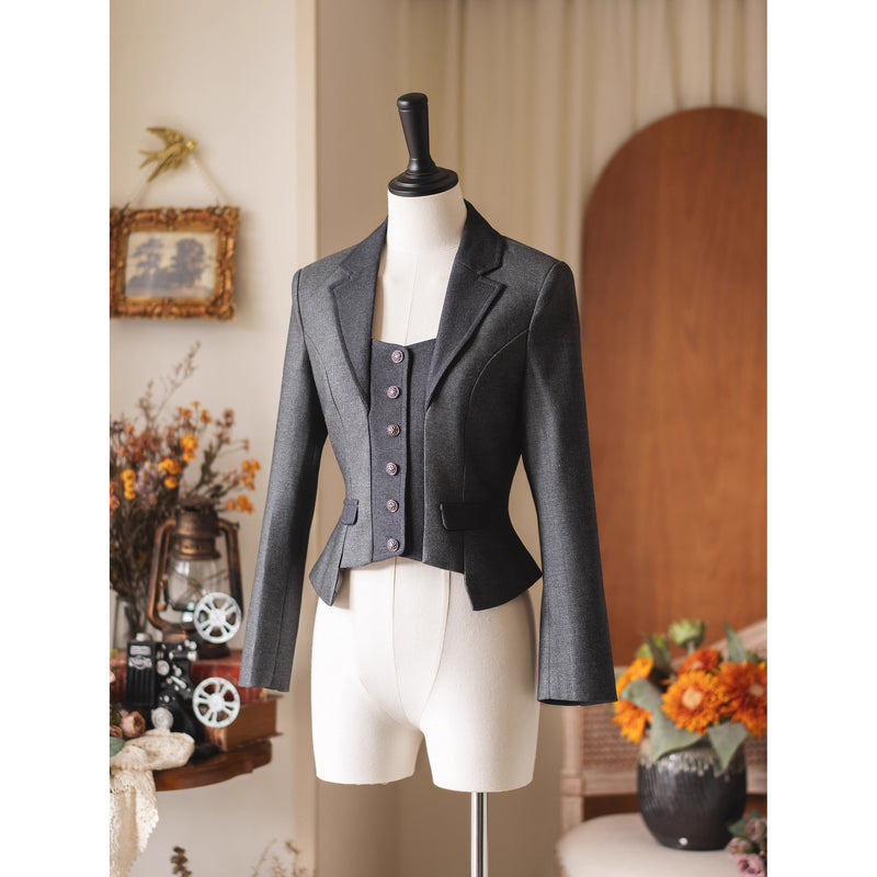 英国のお嬢様のクラシカルショートジャケット - Dark Gray[2025年12月中旬発送予定]
