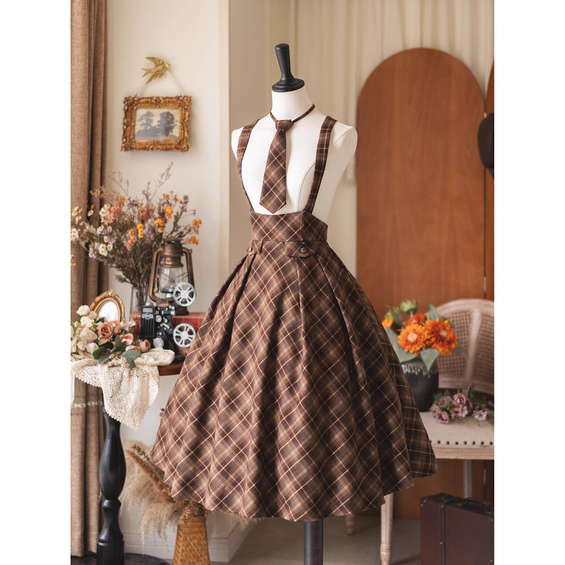 英国のお嬢様のクラシカルジャンパースカート - Brown Checked[2025年12月中旬発送予定]