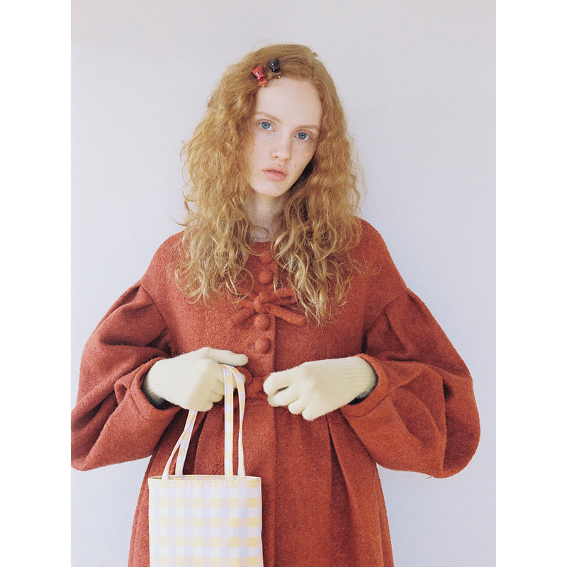 Camel Red Puffy Retro Wool Coat