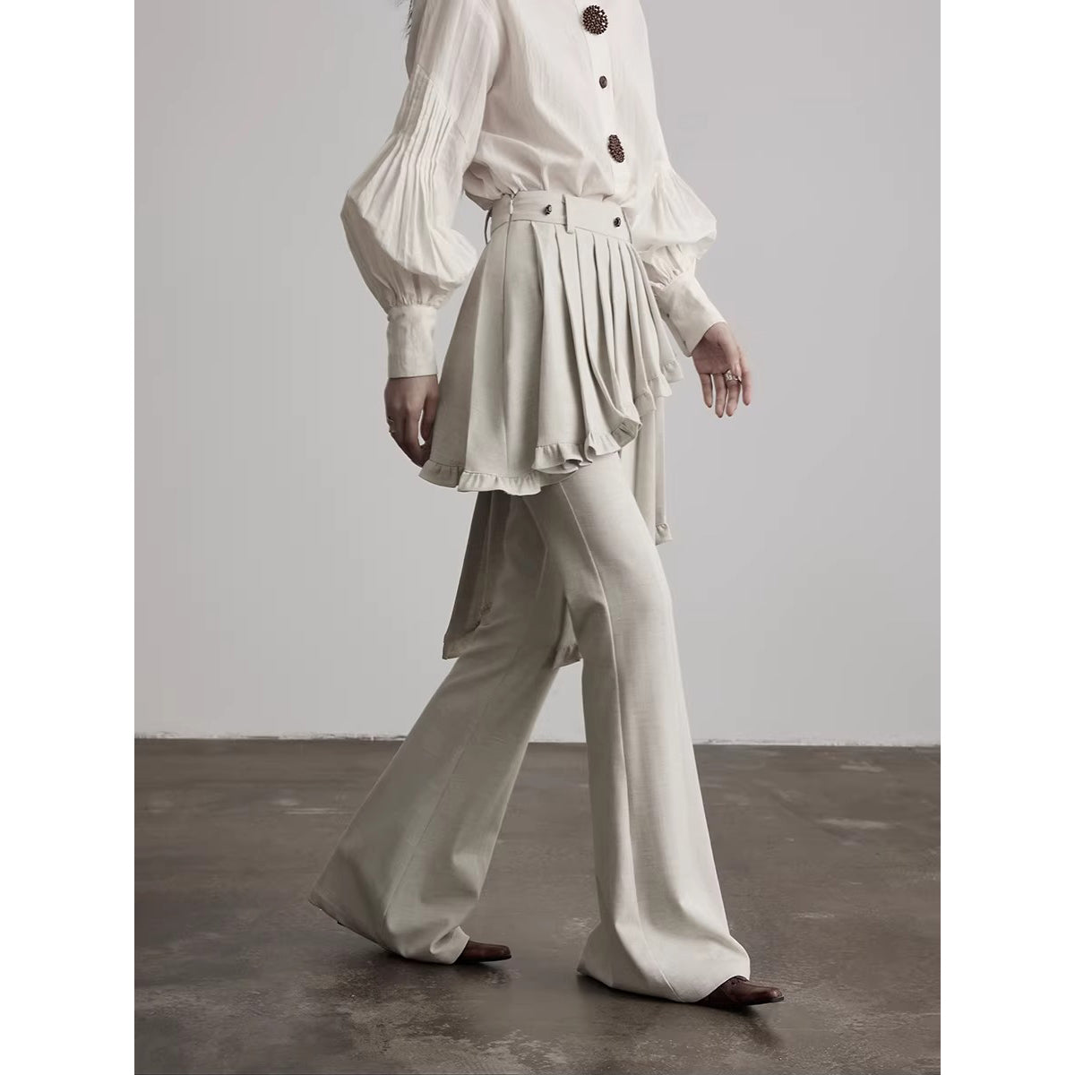 Asymmetrical Ruffled Straight Flare Pants – ManusMachina