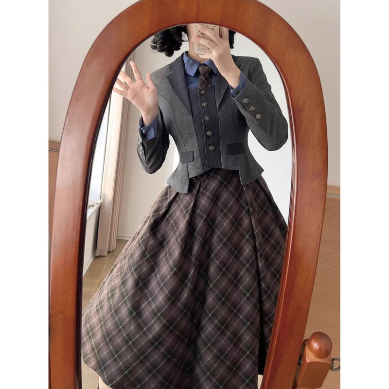 英国のお嬢様のクラシカルショートジャケット - Dark Gray[2025年12月中旬発送予定]