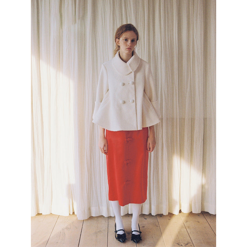 White Wool Coat and Ribbon Skirt