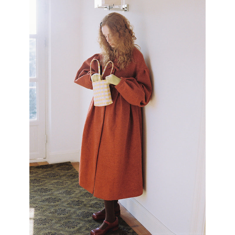 Camel Red Puffy Retro Wool Coat