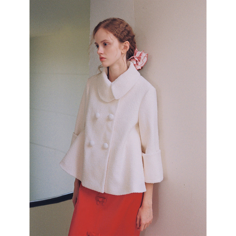 White Wool Coat and Ribbon Skirt