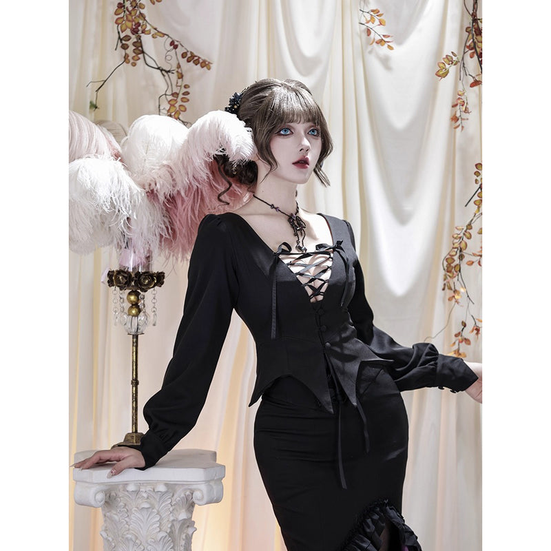 暗黒のお嬢様のレースアップトップス