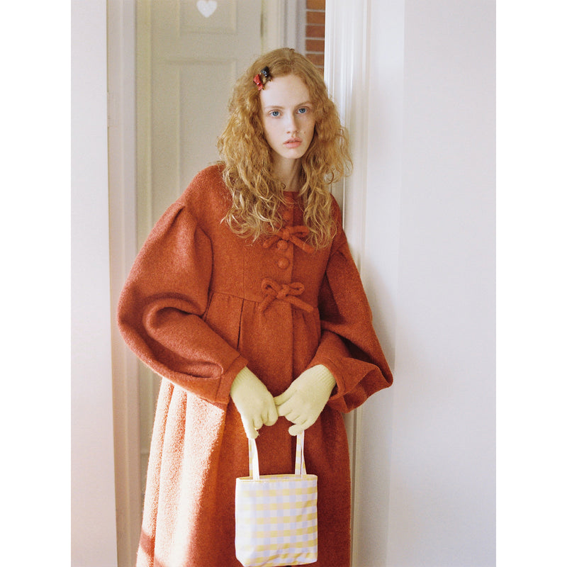 Camel Red Puffy Retro Wool Coat