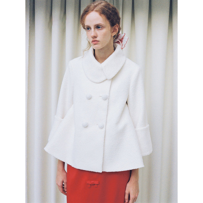 White Wool Coat and Ribbon Skirt