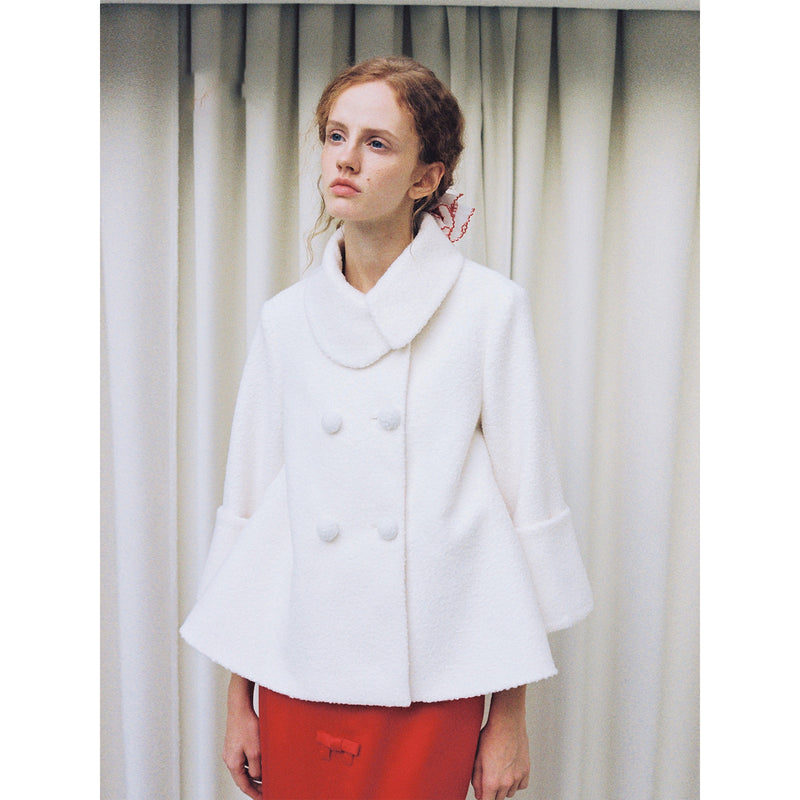 White Wool Coat and Ribbon Skirt