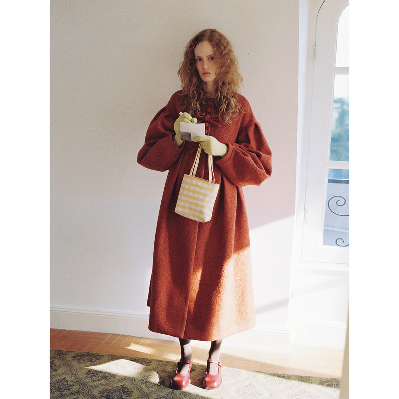 Camel Red Puffy Retro Wool Coat