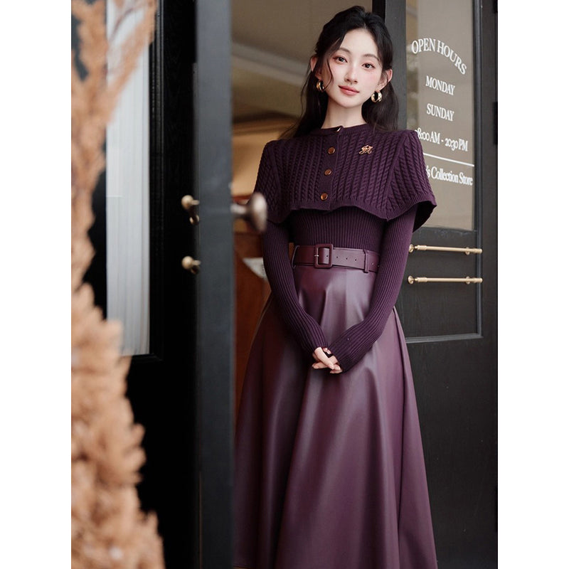 Royal Purple Knit Cape, Knit Top and Skirt