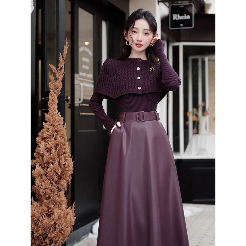 Royal Purple Knit Cape, Knit Top and Skirt