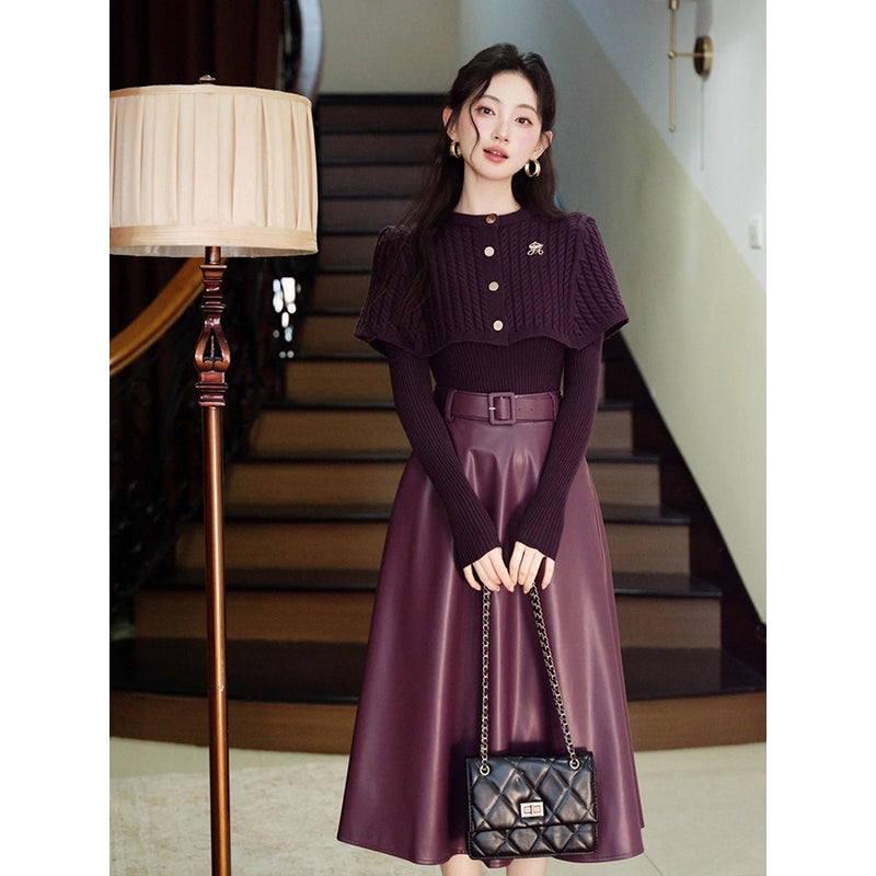 Royal Purple Knit Cape, Knit Top and Skirt