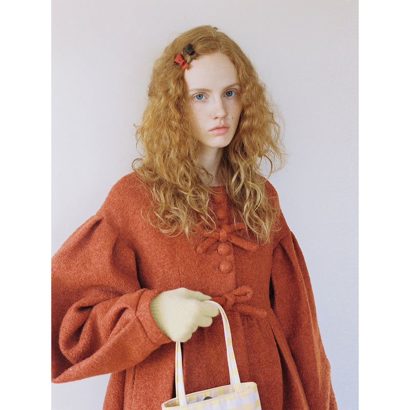 Camel Red Puffy Retro Wool Coat