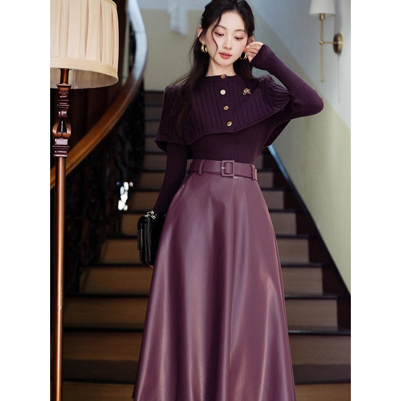 Royal Purple Knit Cape, Knit Top and Skirt