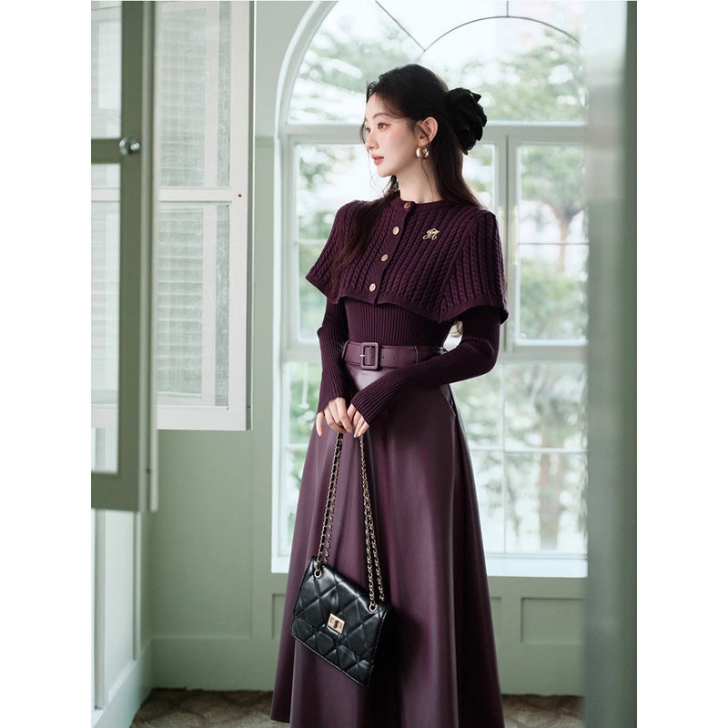 Royal Purple Knit Cape, Knit Top and Skirt