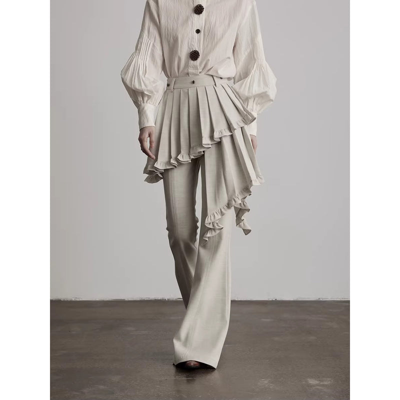 Asymmetrical Ruffled Straight Flare Pants – ManusMachina