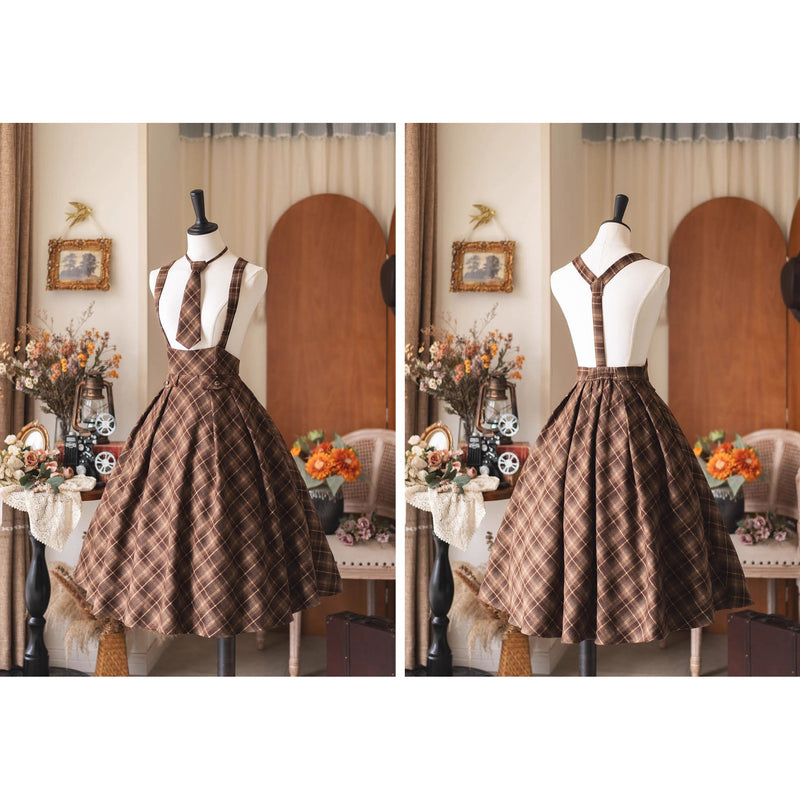 英国のお嬢様のクラシカルジャンパースカート - Brown Checked[2025年12月中旬発送予定]