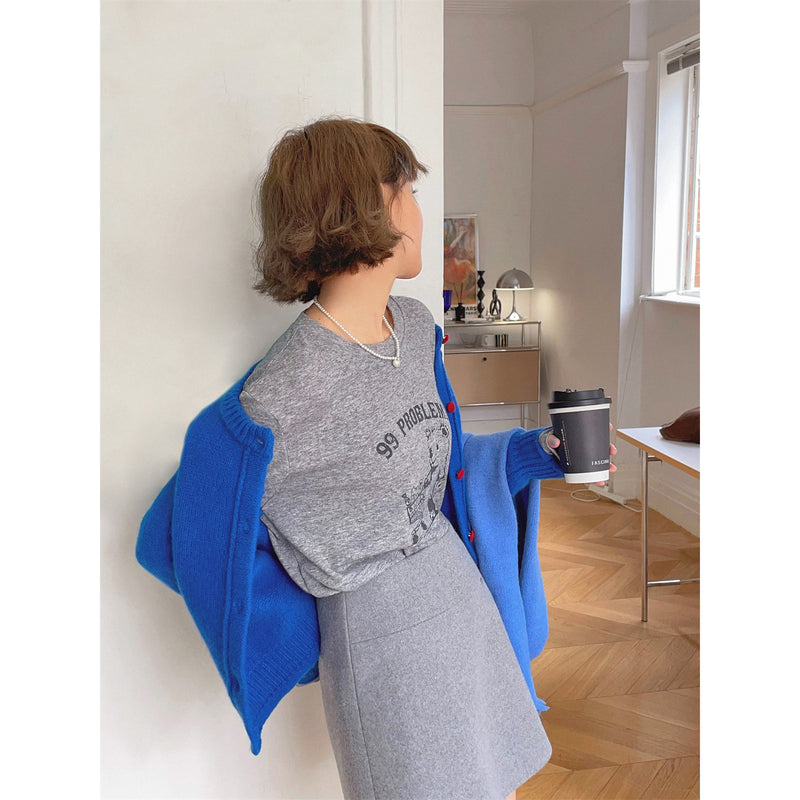 Royal Blue Wool Knit Cardigan