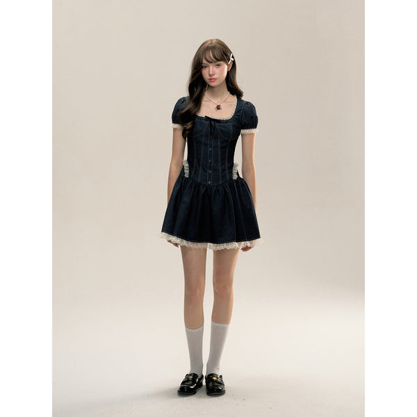 Dark blue Night Sky Colored Denim Lace Dress