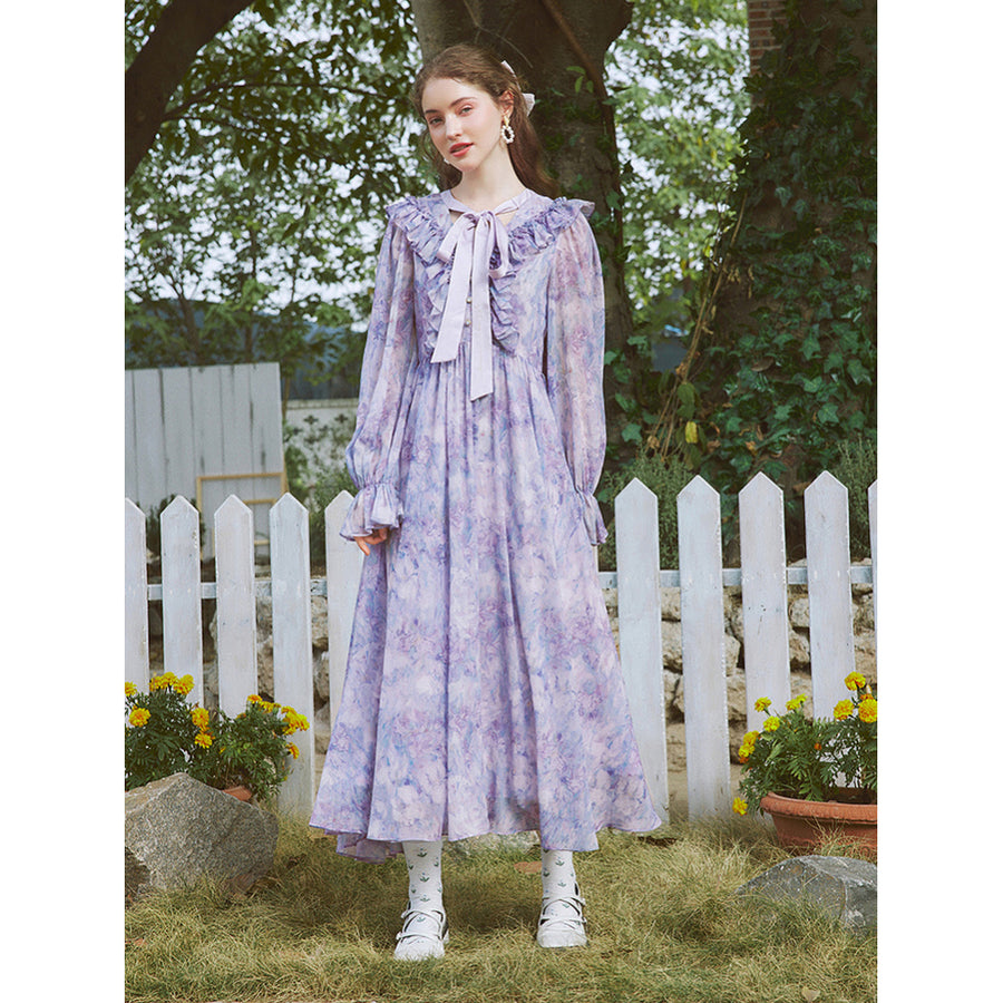 睡蓮の池の油彩画ヴィクトリアンワンピース ロリータ 睡蓮の池の油彩画ヴィクトリアンワンピース - Light Purple[2025