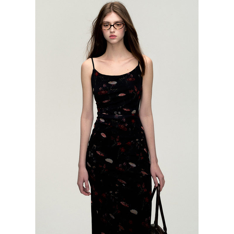 Oil Painted Floral Patterned Strap Dress
