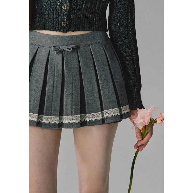 Gray Literary Girl Gray Pleated Short Skirt