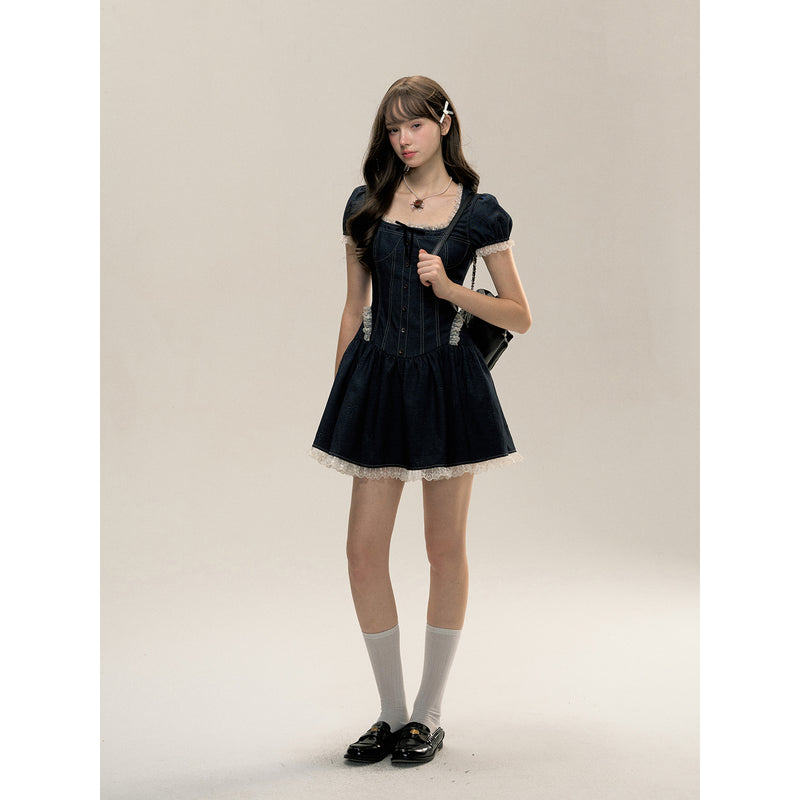 Dark blue Night Sky Colored Denim Lace Dress