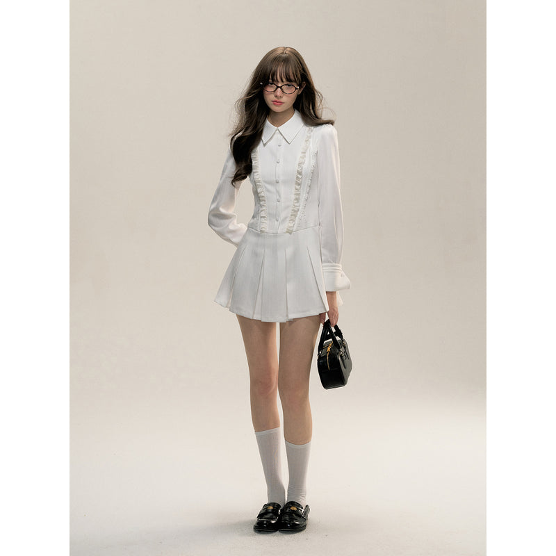 Pure White College Pleated Dress