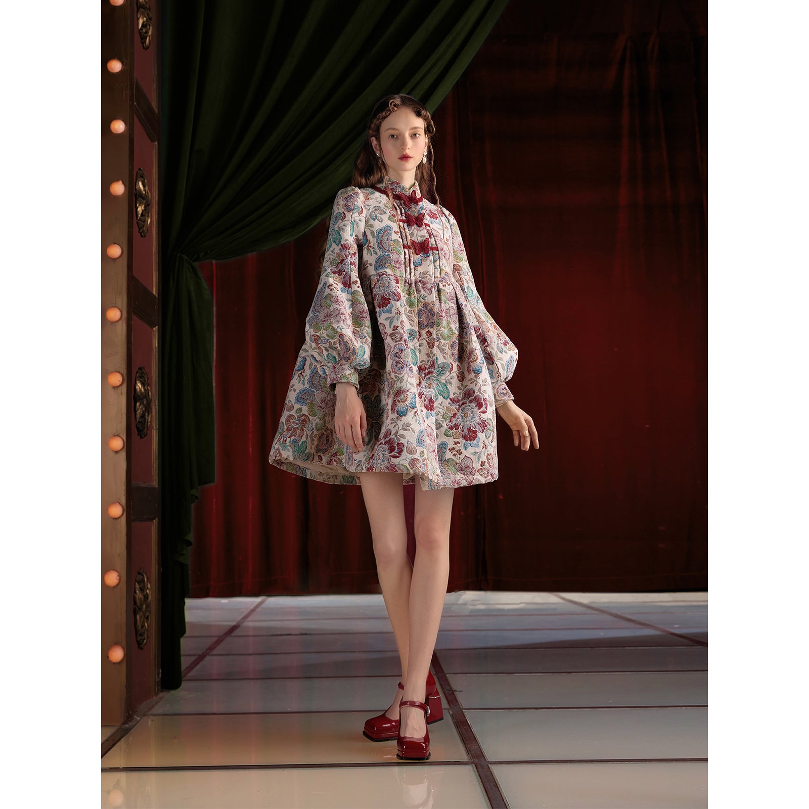 油彩画の花柄チャイナコートワンピース – ManusMachina