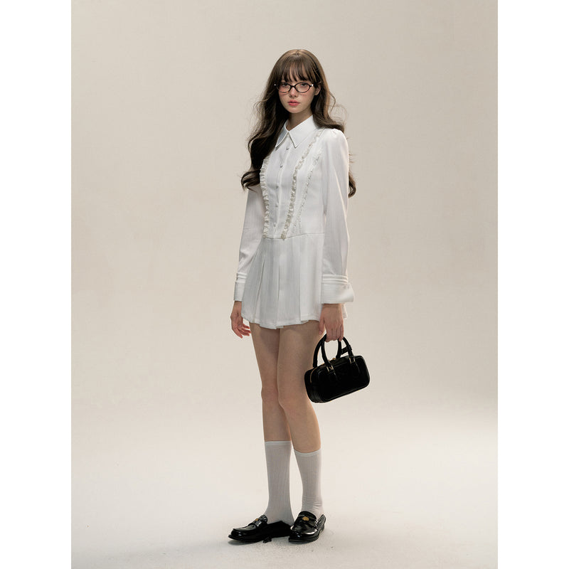 Pure White College Pleated Dress