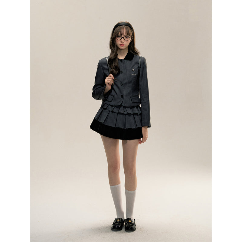 College Stripe Jacket and Short Skirt